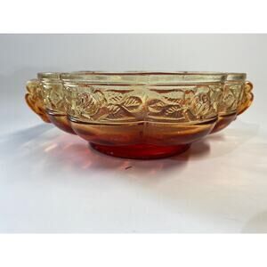 Vintage Amberina Aztec Rose Jeannette Carnival Glass Candy Nut Bowl 50s